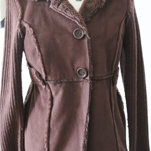 Brown Teddy Jacket with Shawl Collar and Fitted Waist
